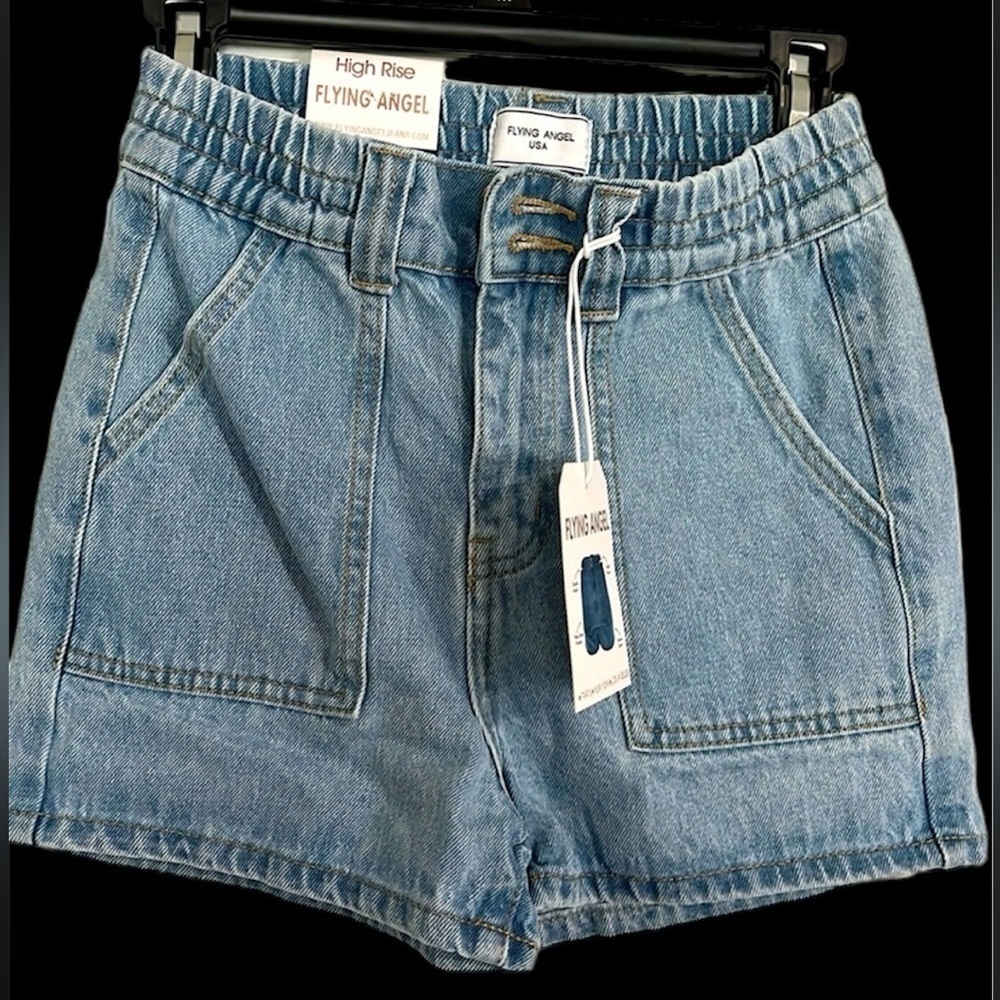 Flying Angel NEW High Rise Medium Wash Denim Mom Shorts, Women’s Size 00